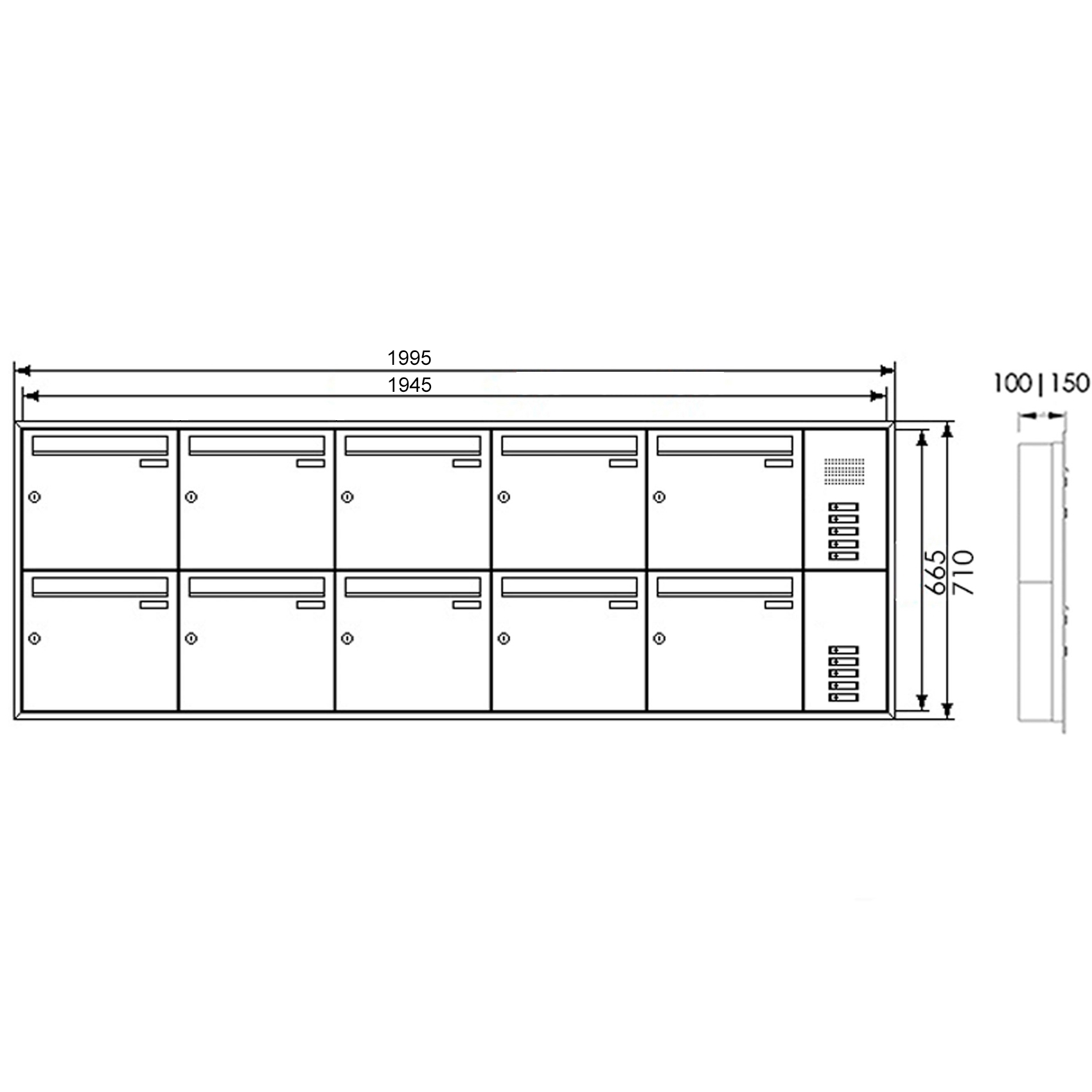 10er Edelstahl Unterputz Briefkastenanlage BASIC Plus 382XU UP mit Klingelkasten seitlich 10er Edelstahl Unterputz Briefkastenanlage BASIC Plus 382XU UP mit Klingelkasten seitlich