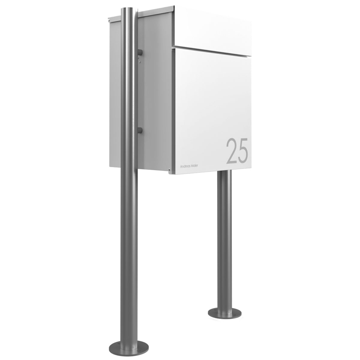Cassetta per pacchi autoportante KANT ST-R - Design 2 - RAL 9016 bianco traffico con elementi di supporto in acciaio inox Cassetta per pacchi autoportante KANT ST-R - Design 2 - RAL 9016 bianco traffico con elementi di supporto in acciaio inox