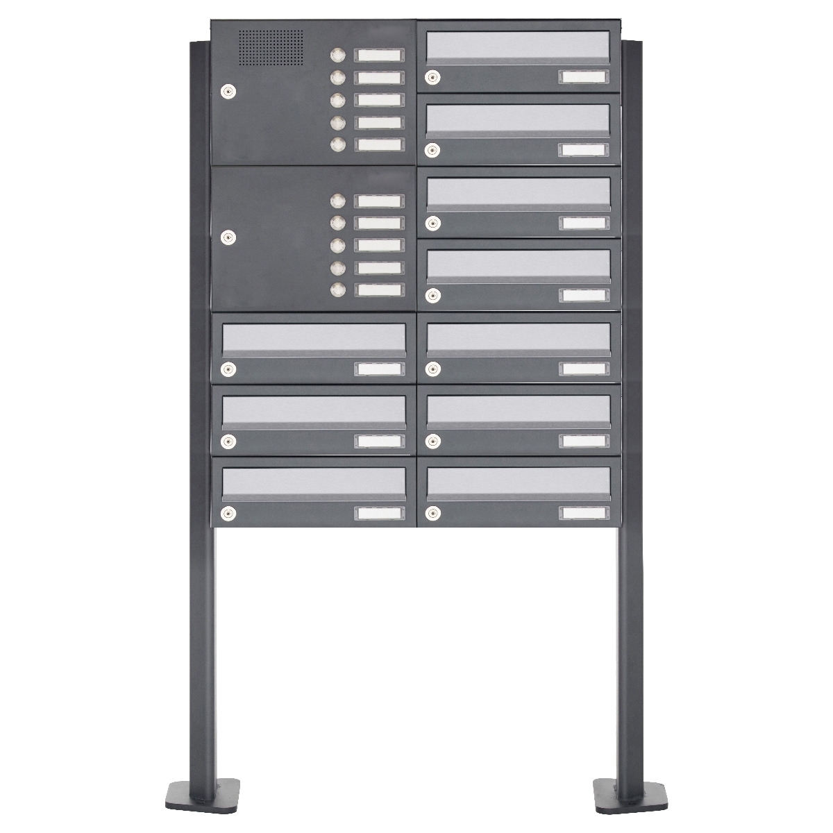 10-post letterbox design BASIC 385P ST-T with bell box - stainless steel RAL 7016 anthracite