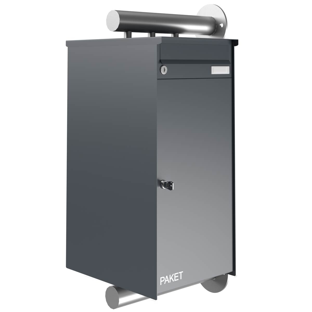 Stainless steel parcel letterbox design BASIC Plus 385XW with parcel compartment 550x300 for side wall mounting - RAL of your choice Stainless steel parcel letterbox design BASIC Plus 385XW with parcel compartment 550x300 for side wall mounting - RAL of your choice
