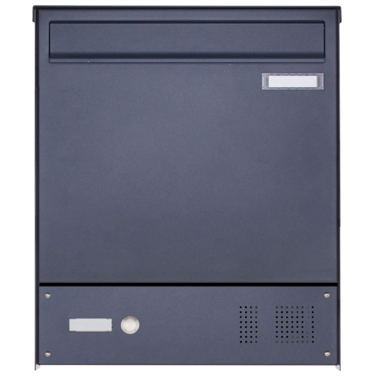 Stainless steel fence letterbox BASIC Plus 382XZ with bell box - RAL of your choice - removal from the rear Stainless steel fence letterbox BASIC Plus 382XZ with bell box - RAL of your choice - removal from the rear