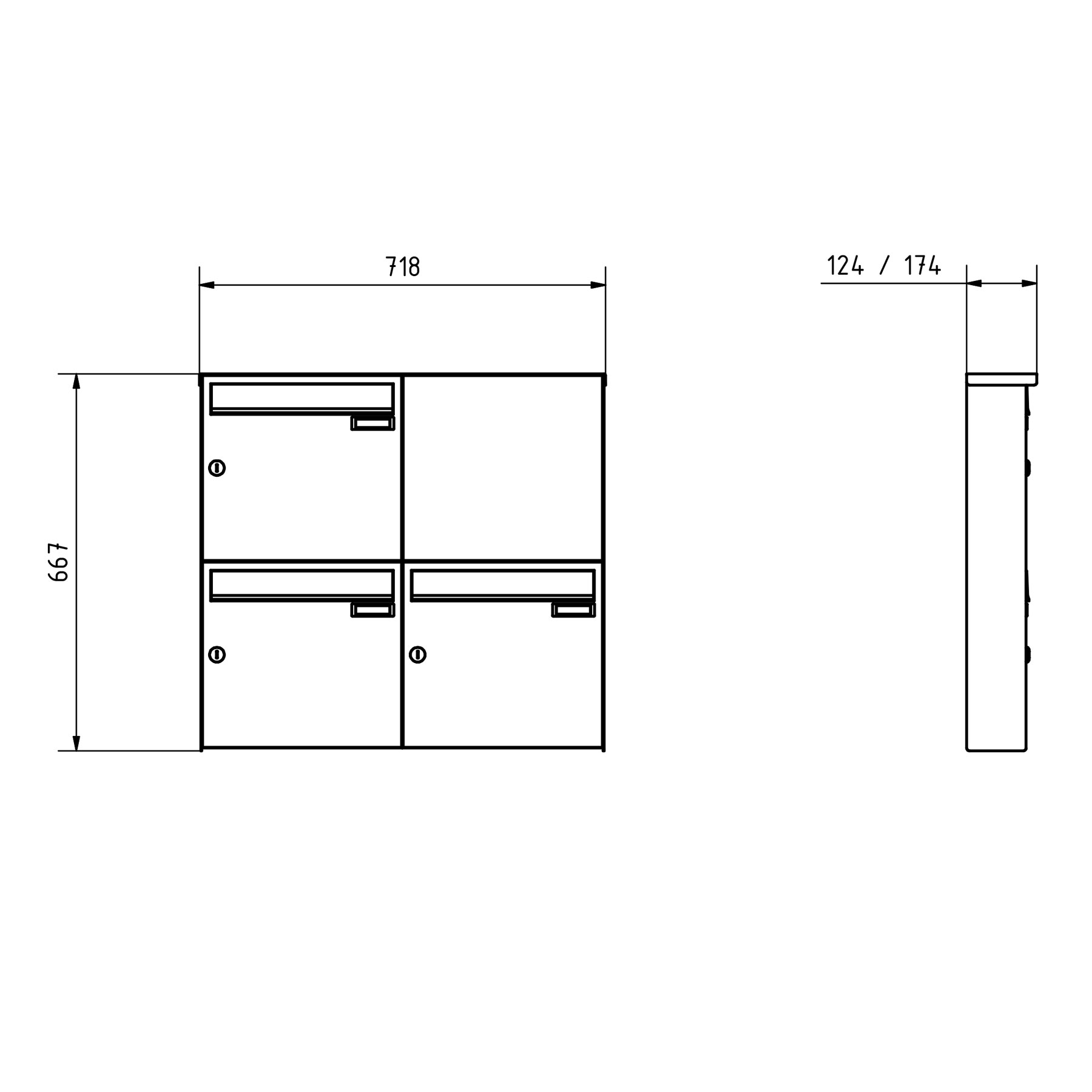 3er 2x2 stainless steel surface-mounted letterbox design BASIC Plus 382XA AP with bell box - RAL of your choice 3er 2x2 stainless steel surface-mounted letterbox design BASIC Plus 382XA AP with bell box - RAL of your choice