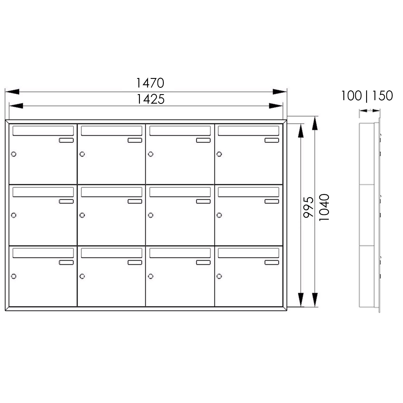 12er 4x3 Edelstahl Unterputz Briefkastenanlage BASIC Plus 382XU UP - RAL nach Wahl - 12 Parteien 12er 4x3 Edelstahl Unterputz Briefkastenanlage BASIC Plus 382XU UP - RAL nach Wahl - 12 Parteien