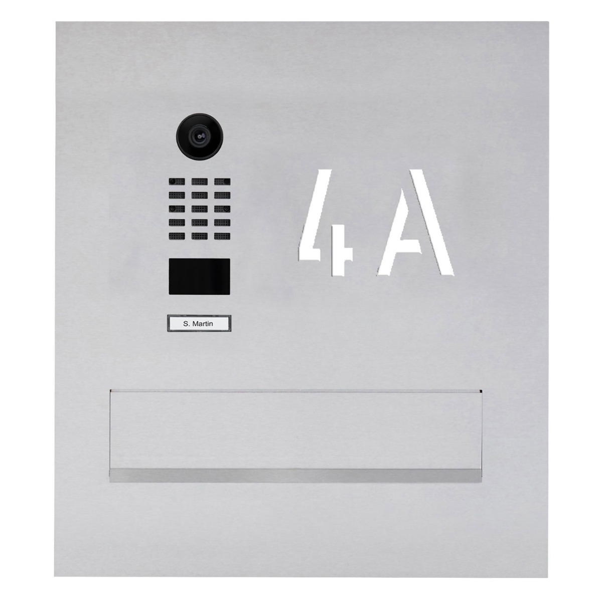 Edelstahl Mauerdurchwurfbriefkasten GRIMM mit DoorBird Video- Sprechanlage Edelstahl Mauerdurchwurfbriefkasten GRIMM mit DoorBird Video- Sprechanlage