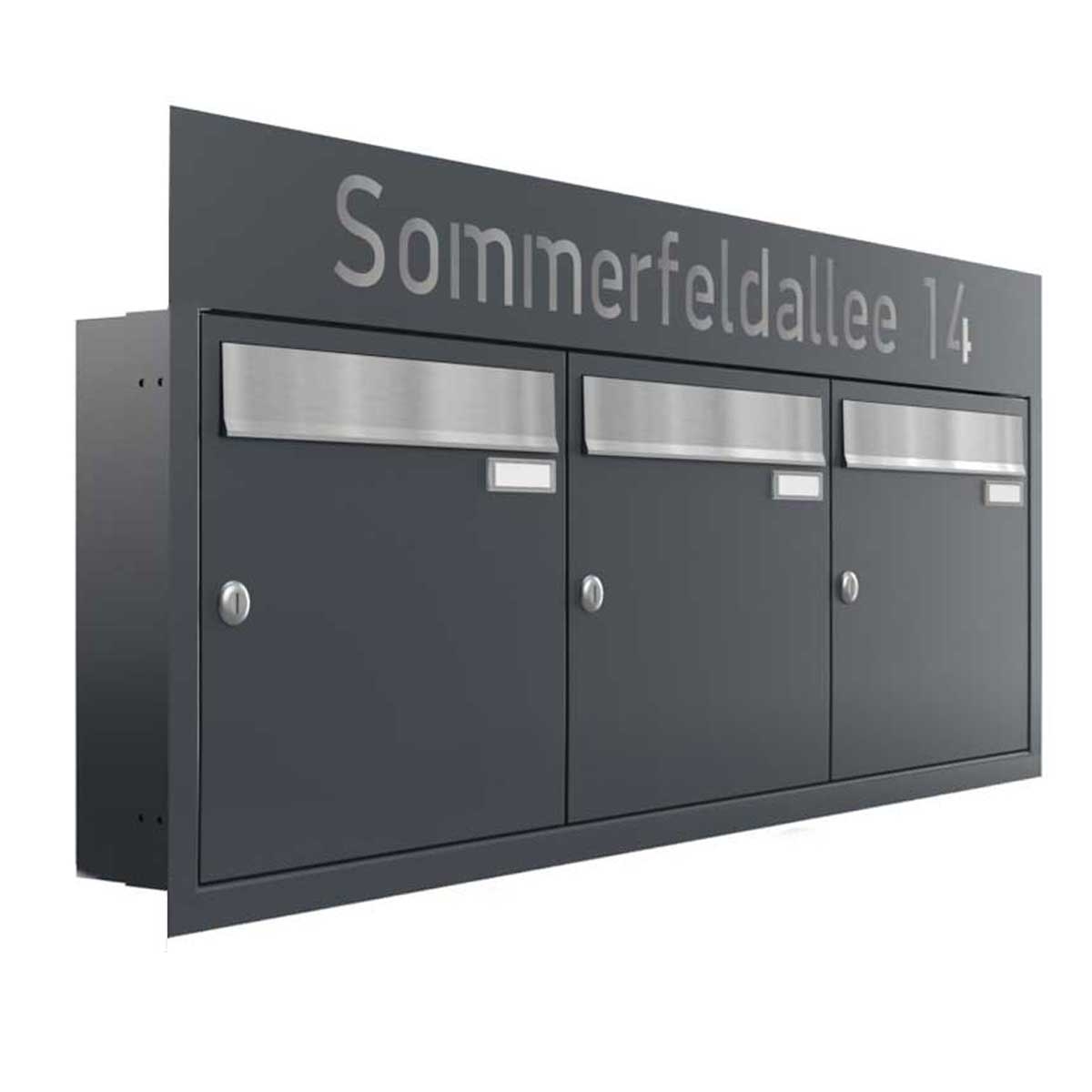 3er 3x1 Unterputz Briefkastenanlage BASIC - Edition NELLY - BI-Color VA-RAL 7016 anthrazitgrau 3er 3x1 Unterputz Briefkastenanlage BASIC - Edition NELLY - BI-Color VA-RAL 7016 anthrazitgrau
