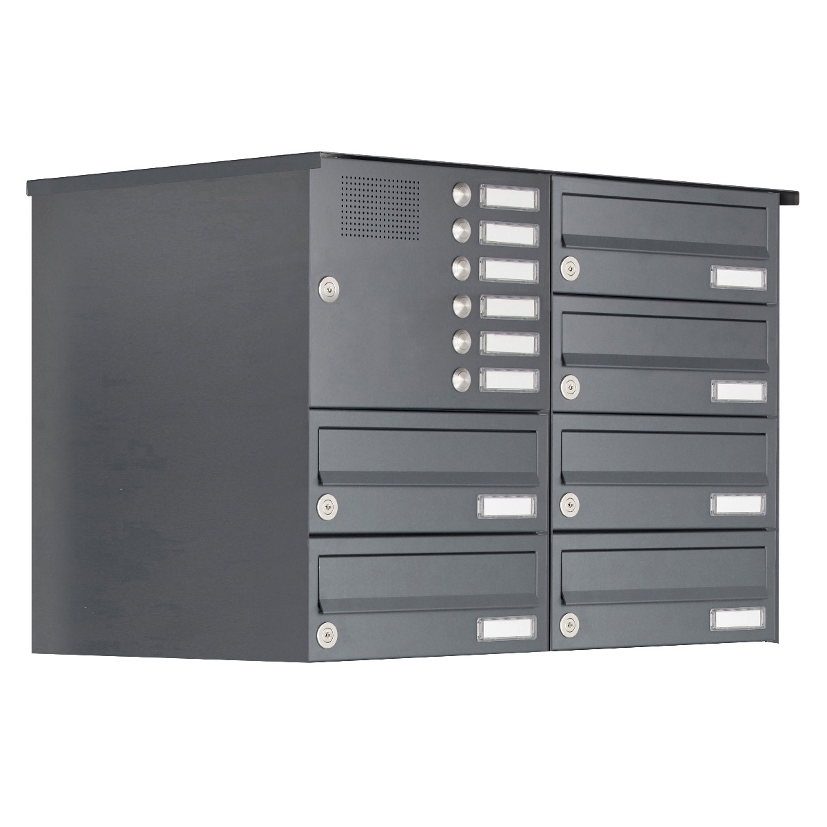 6-piece surface-mounted letterbox system Design BASIC 385A-7016 AP with bell box - RAL 7016 anthracite grey 6-piece surface-mounted letterbox system Design BASIC 385A-7016 AP with bell box - RAL 7016 anthracite grey