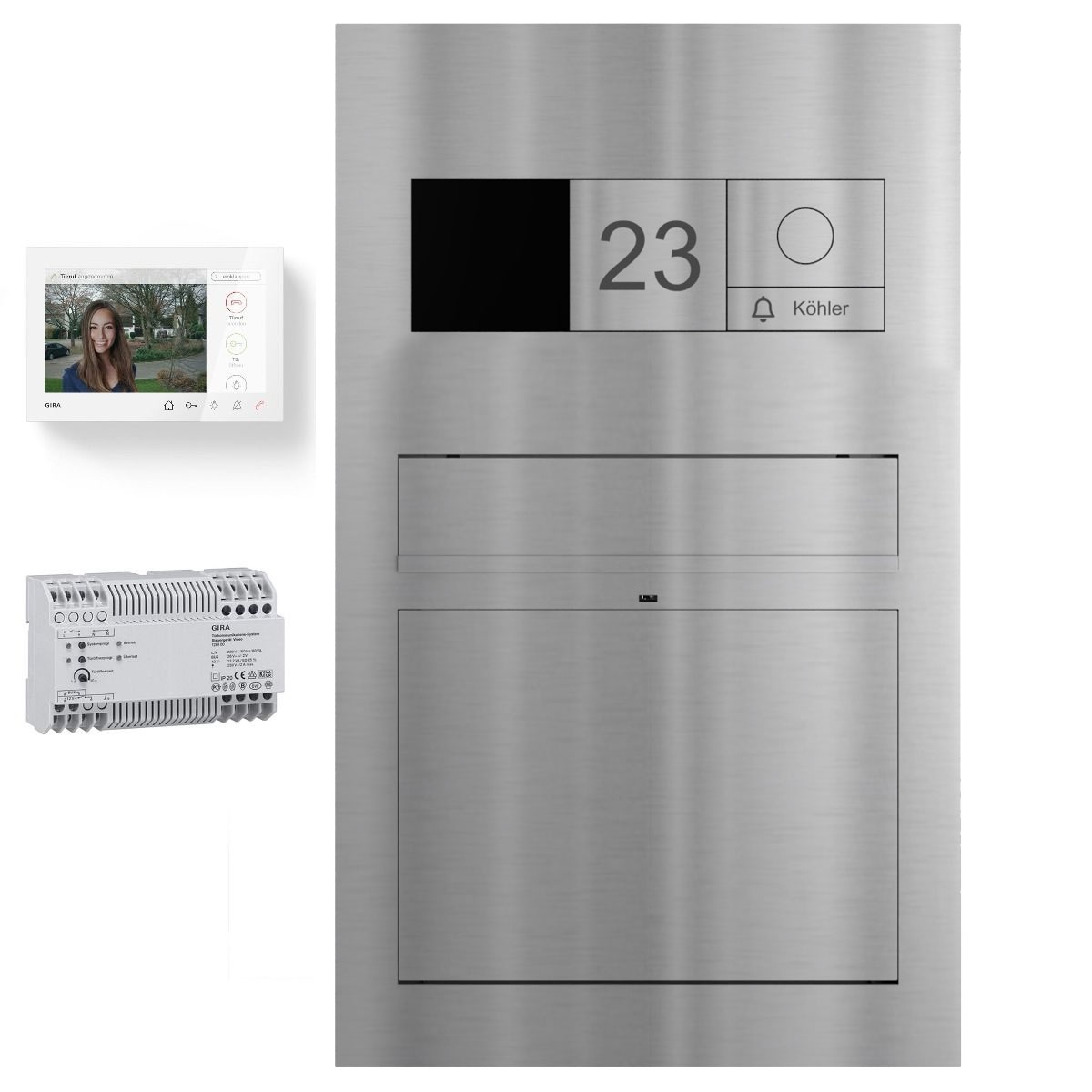 Design flush-mounted letterbox GRIMM - polished stainless steel - GIRA System 106 - Video intercom - VIDEO complete set Design flush-mounted letterbox GRIMM - polished stainless steel - GIRA System 106 - Video intercom - VIDEO complete set