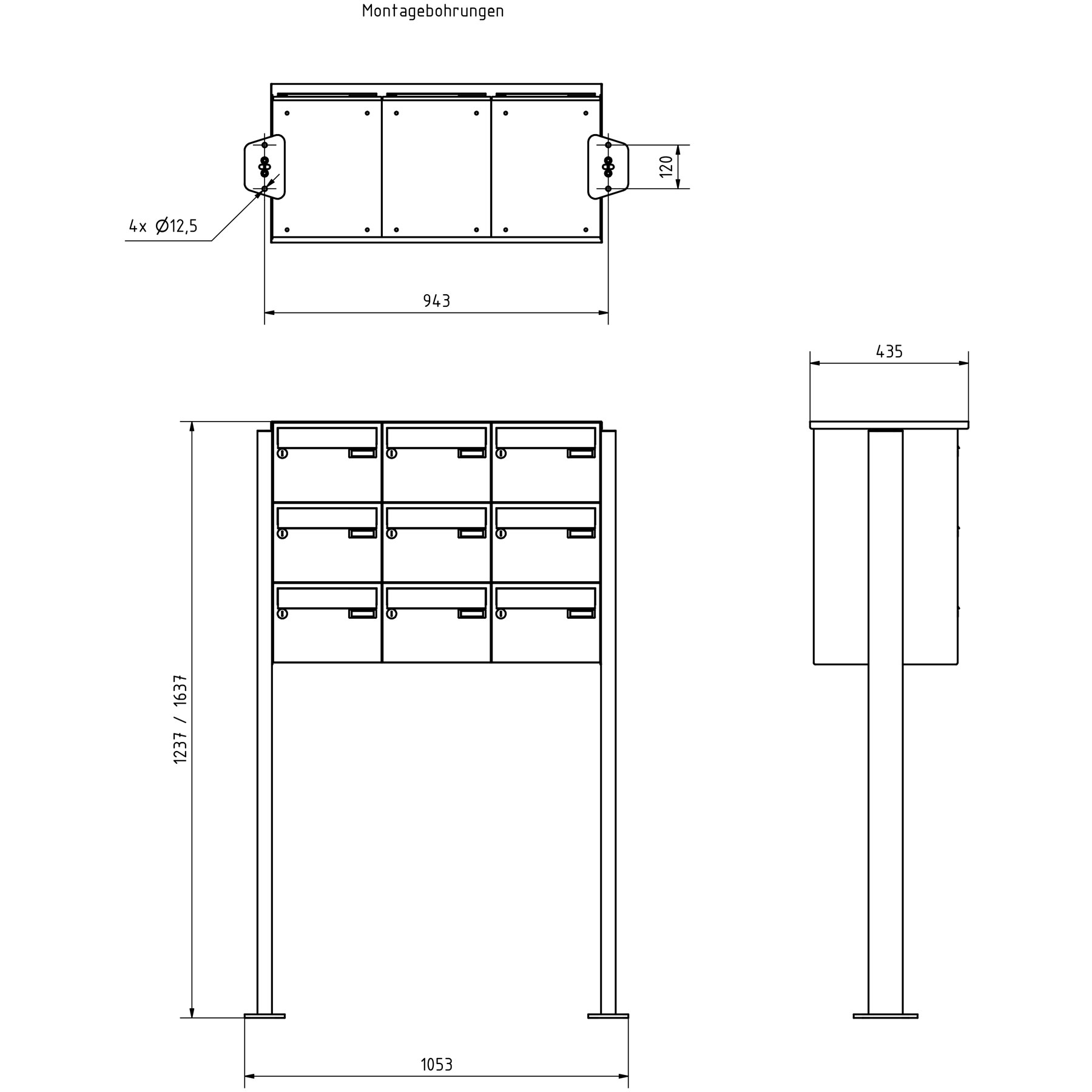 9-point stainless steel free-standing letterbox Design BASIC Plus 385XP ST-T - RAL of your choice 9-point stainless steel free-standing letterbox Design BASIC Plus 385XP ST-T - RAL of your choice