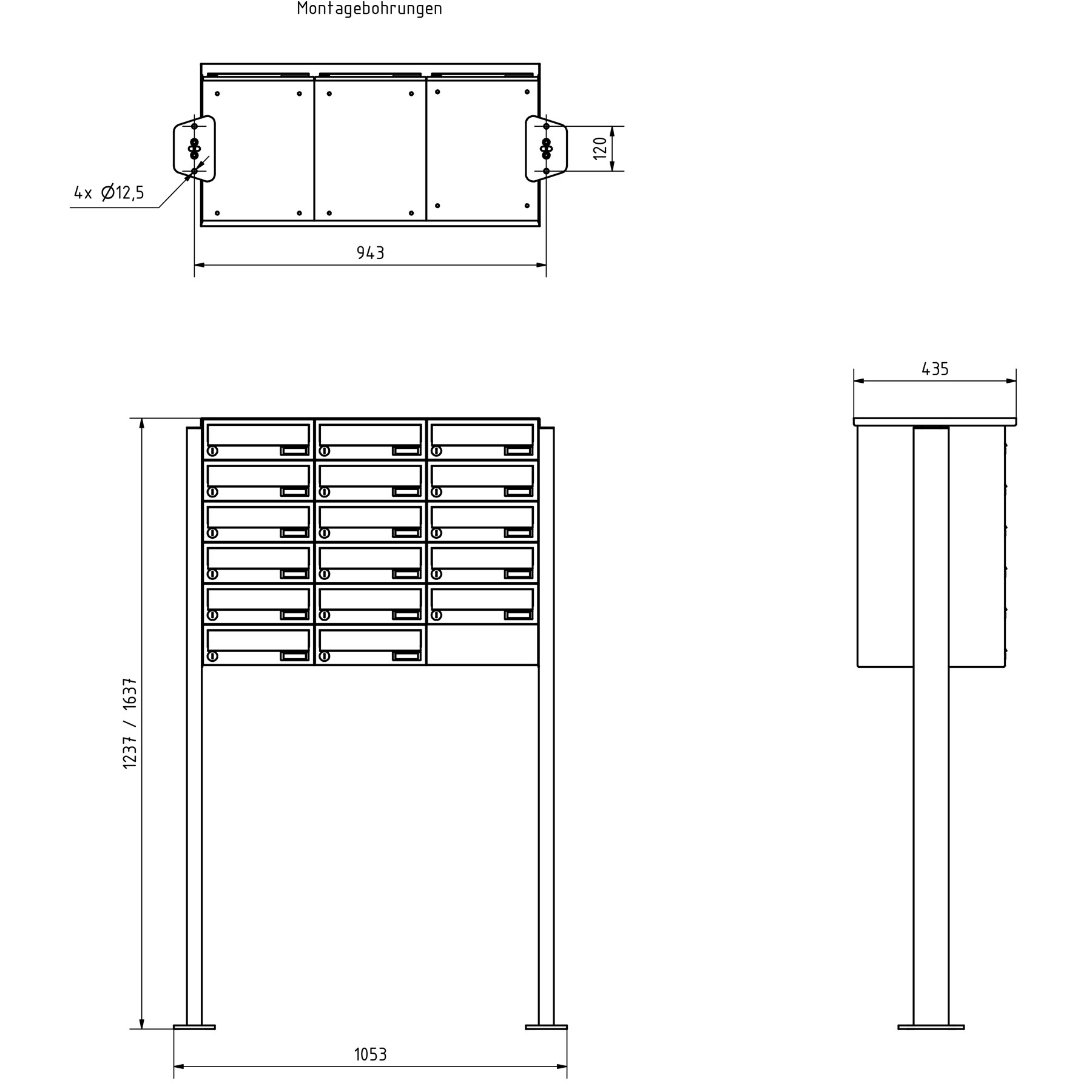 17 Sistema de buzones autoportantes Diseño BASIC 385P-7016 ST-T - RAL 7016 gris antracita