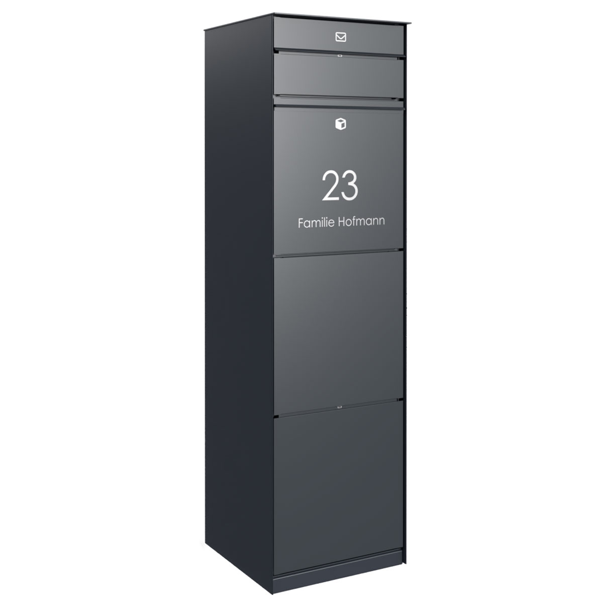 Freistehende Design Paketbox GOETHE mit 1 Briefkasten - Schleusensystem - RAL nach Wahl Freistehende Design Paketbox GOETHE mit 1 Briefkasten - Schleusensystem - RAL nach Wahl