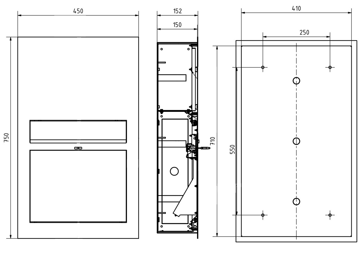 Design Unterputz Briefkasten GRIMM - Edelstahl geschliffen - GIRA System 106 - 3-fach vorbereitet