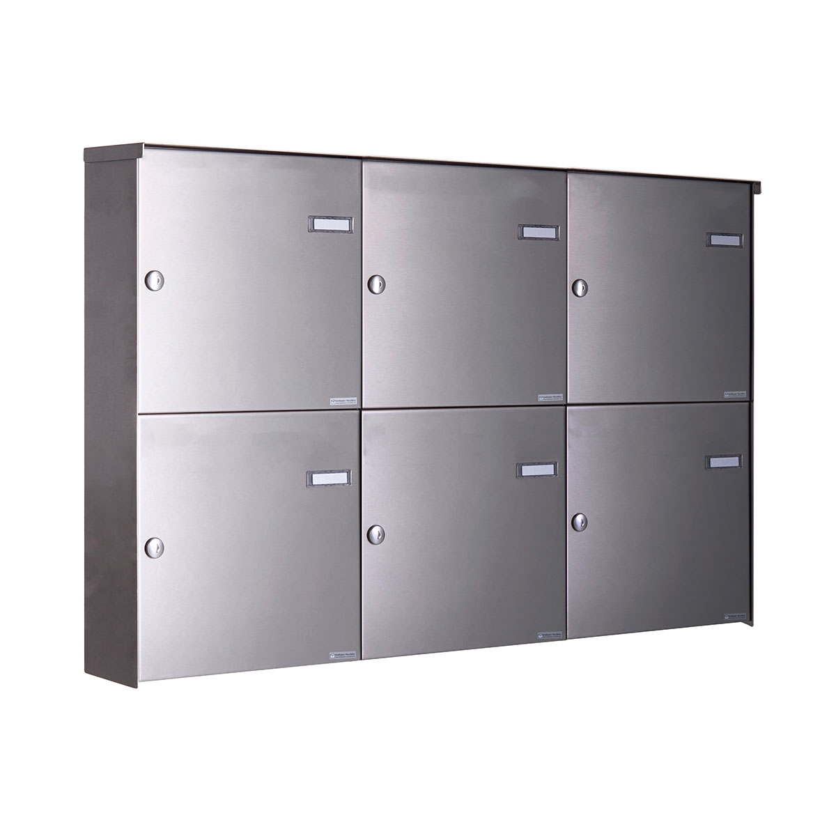 6er 3x2 Edelstahl Zaunbriefkasten BASIC Plus 382XZ - Entnahme rückseitig