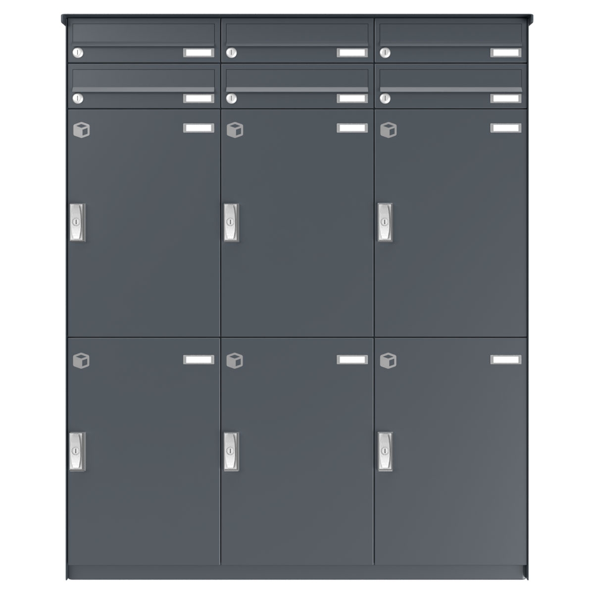 6er Edelstahl Paketfachanlage BASIC Plus 863X STL mit Paketfach 370x550 und Briefkasten 370x110 - Farbe nach Wahl