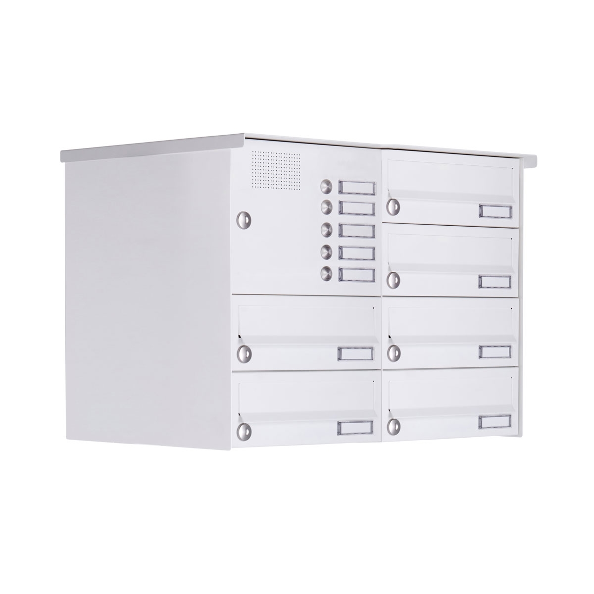 6er Aufputz Briefkastenanlage Design BASIC 385A-9016 AP mit Klingelkasten - RAL 9016 verkehrsweiß