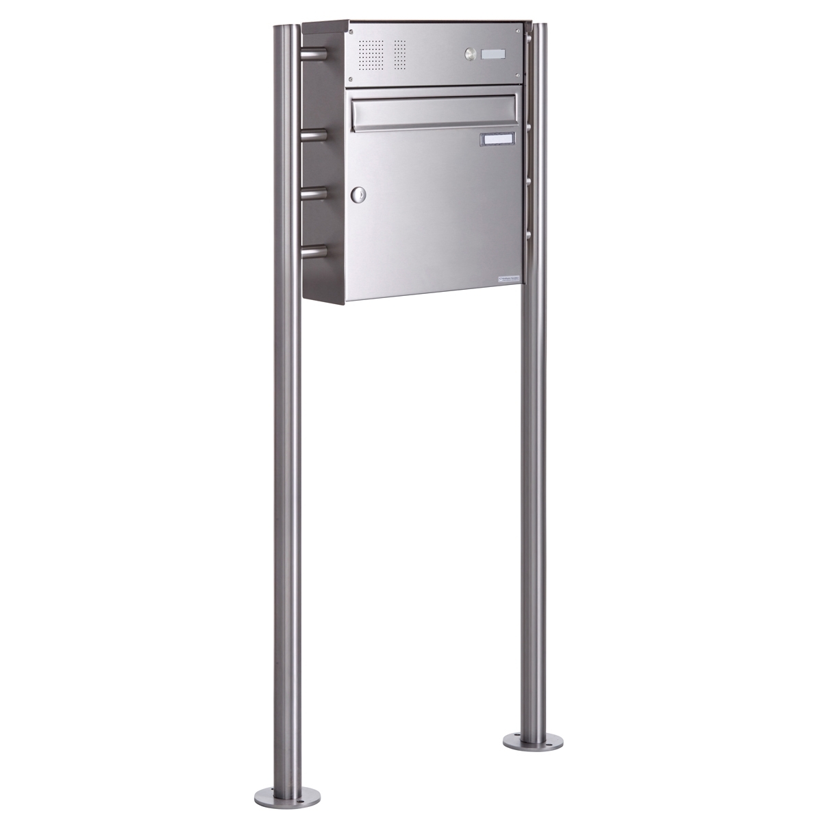 1er Standbriefkasten Design BASIC Plus 381X ST-R mit Klingelkasten - Edelstahl V2A geschliffen 1er Standbriefkasten Design BASIC Plus 381X ST-R mit Klingelkasten - Edelstahl V2A geschliffen