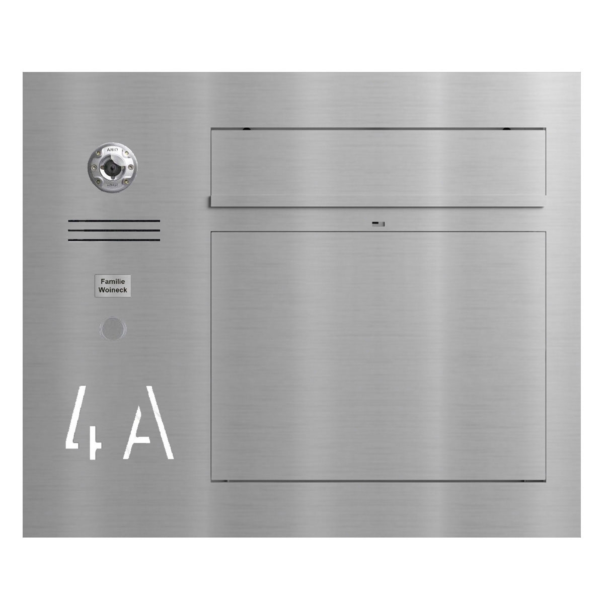 Design Unterputz Briefkasten GRIMM – Edelstahl geschliffen mit Vorbereitung für Kamera und Sprechanlage links Design Unterputz Briefkasten GRIMM – Edelstahl geschliffen mit Vorbereitung für Kamera und Sprechanlage links