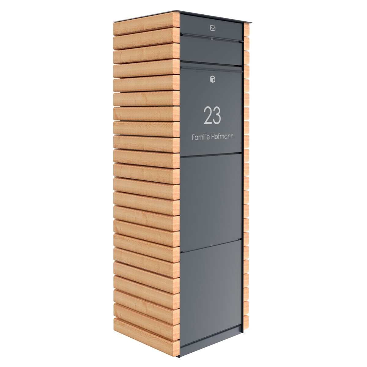 Design Paketbox GOETHE mit 1 Briefkasten - Schleusensystem - Edition Nature mit Douglasie geölt - RAL nach Wahl