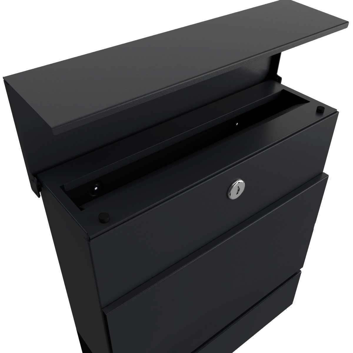 KANT letterbox with newspaper compartment - Design 2 - RAL 9005 jet black KANT letterbox with newspaper compartment - Design 2 - RAL 9005 jet black