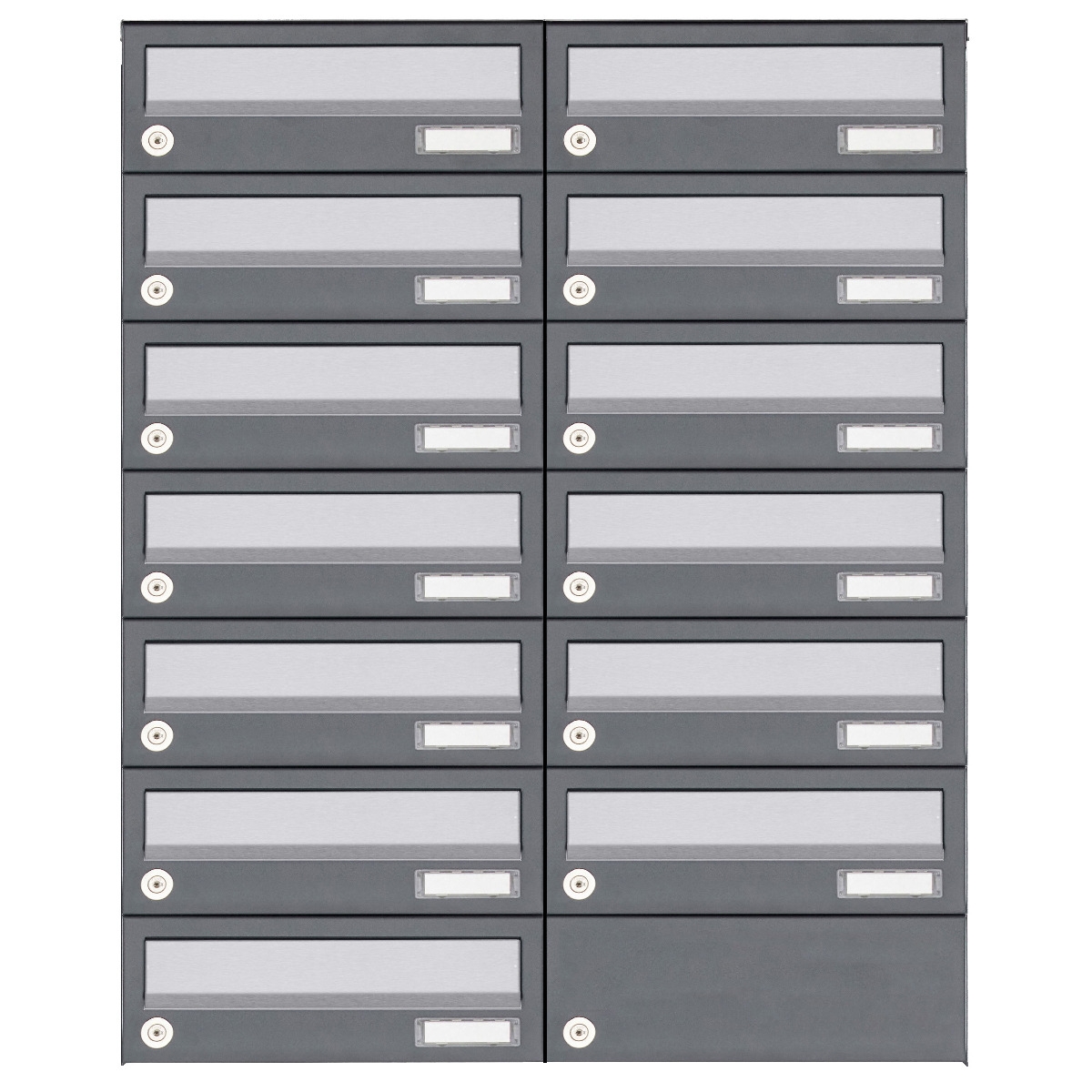 13er 7x2 Aufputz Briefkastenanlage Design BASIC 385A AP - Edelstahl-RAL 7016 anthrazit 13er 7x2 Aufputz Briefkastenanlage Design BASIC 385A AP - Edelstahl-RAL 7016 anthrazit