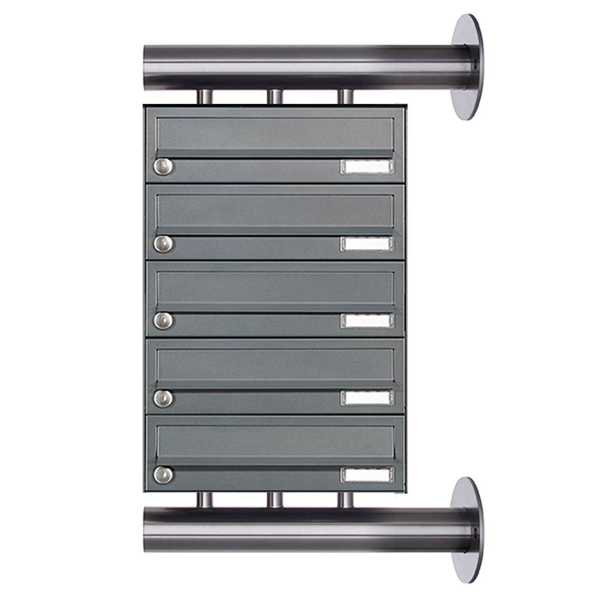 5er Edelstahl Briefkastenanlage Design BASIC Plus 385XW zur seitlichen Wandmontage - RAL nach Wahl