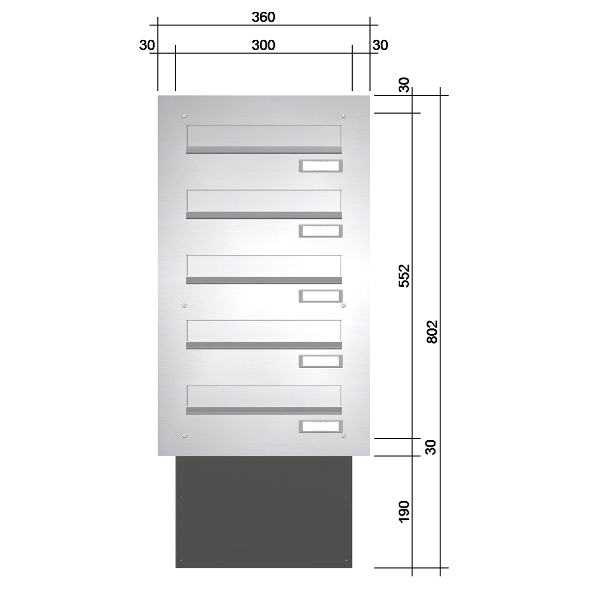 Wall-mounted letterbox BASIC 622 - polished V2A stainless steel - 5 parties Wall-mounted letterbox BASIC 622 - polished V2A stainless steel - 5 parties