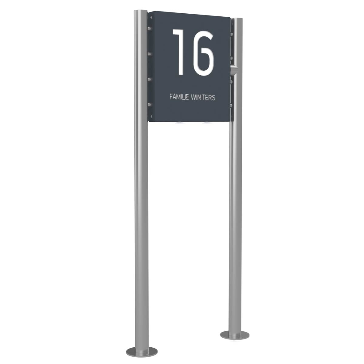 111fd00a681a1f12c34d6d55ae1502097c593710 Schild freistehend BASIC 390BL - 400x480 - Hausnummer und Beschriftung beleuchtet
