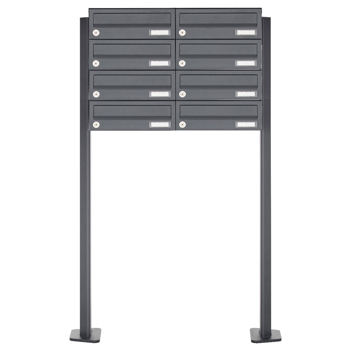8er Edelstahl Briefkastenanlage freistehend Design BASIC Plus 385XP ST-T - RAL nach Wahl 8er Edelstahl Briefkastenanlage freistehend Design BASIC Plus 385XP ST-T - RAL nach Wahl