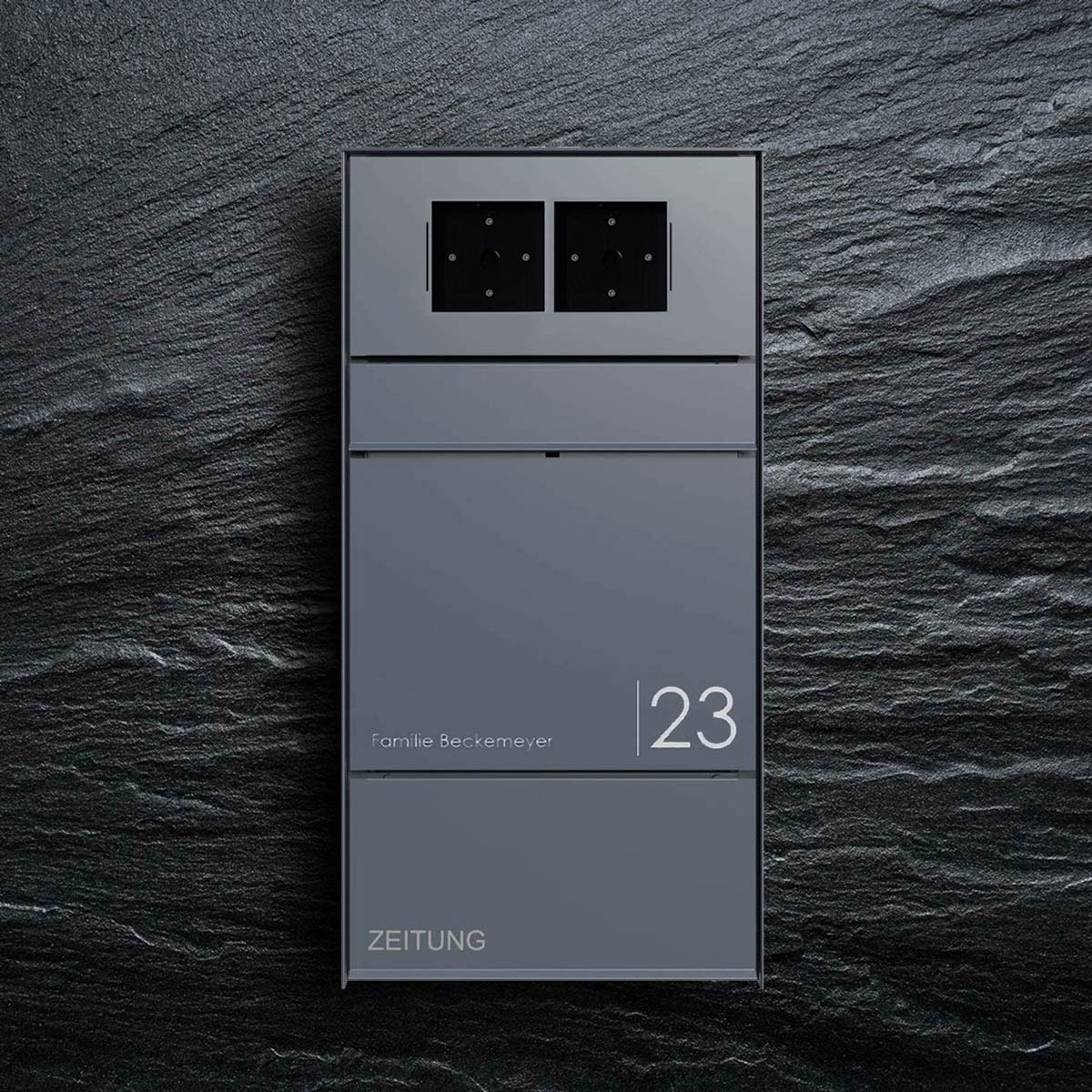 Design surface-mounted letterbox GOETHE AP with newspaper compartment - RAL of your choice - LOXONE Intercom/Code Touch prepared Design surface-mounted letterbox GOETHE AP with newspaper compartment - RAL of your choice - LOXONE Intercom/Code Touch prepared