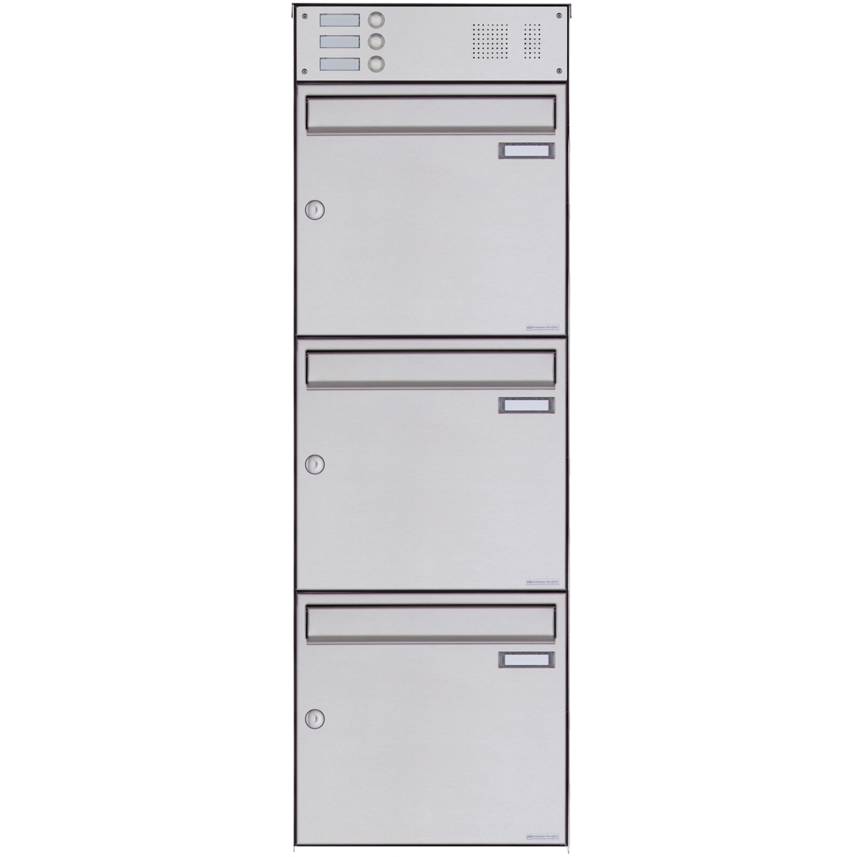 3er Edelstahl Aufputz Briefkasten Design BASIC Plus 382XA AP mit Klingelkasten - Edelstahl V2A