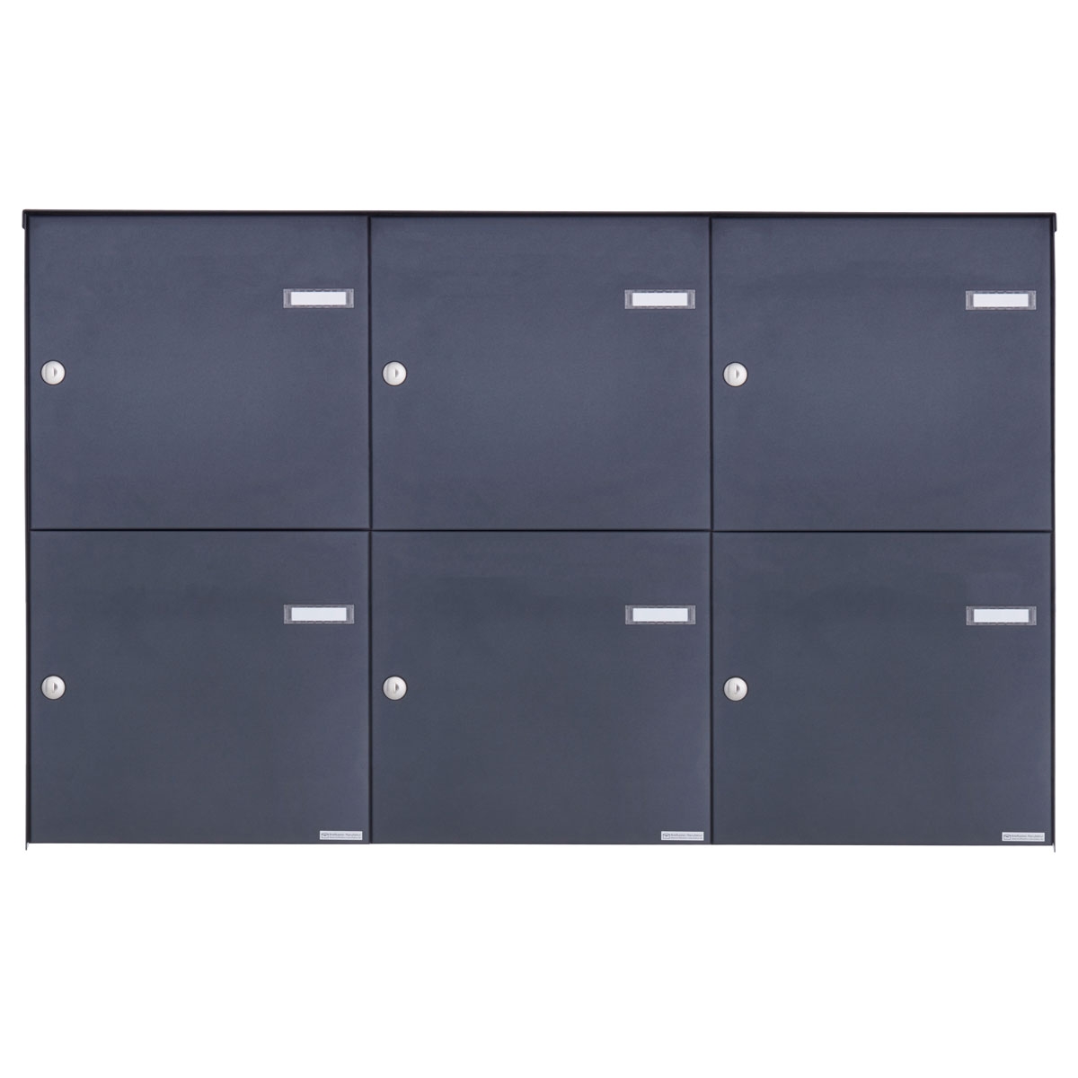 6er 3x2 Edelstahl Zaunbriefkasten BASIC Plus 382XZ - RAL nach Wahl - Entnahme rückseitig