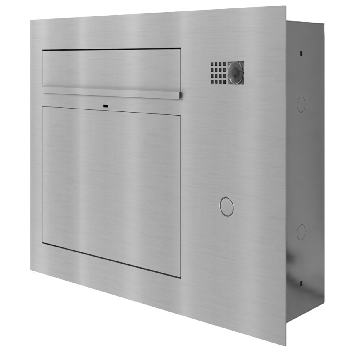 Design Unterputz Briefkasten GRIMM - Edelstahl geschliffen mit COMELIT Ultra - VIDEO Set rechts