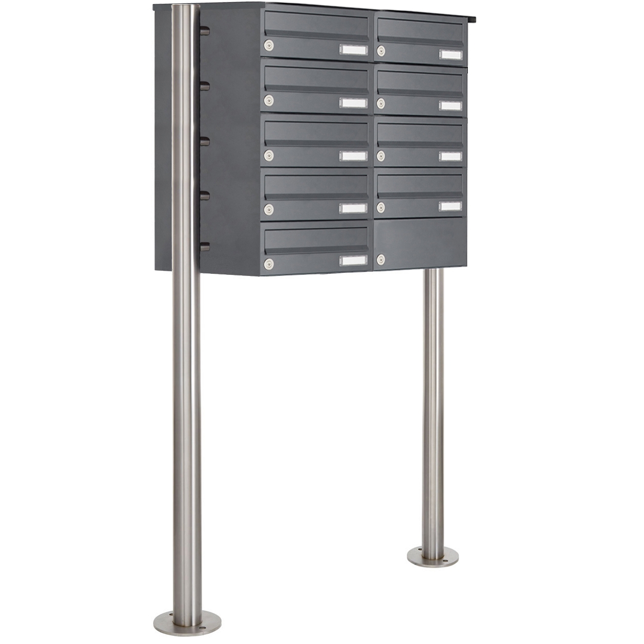 9er 5x2 Edelstahl Briefkastenanlage freistehend Design BASIC Plus 385X ST-R - RAL nach Wahl