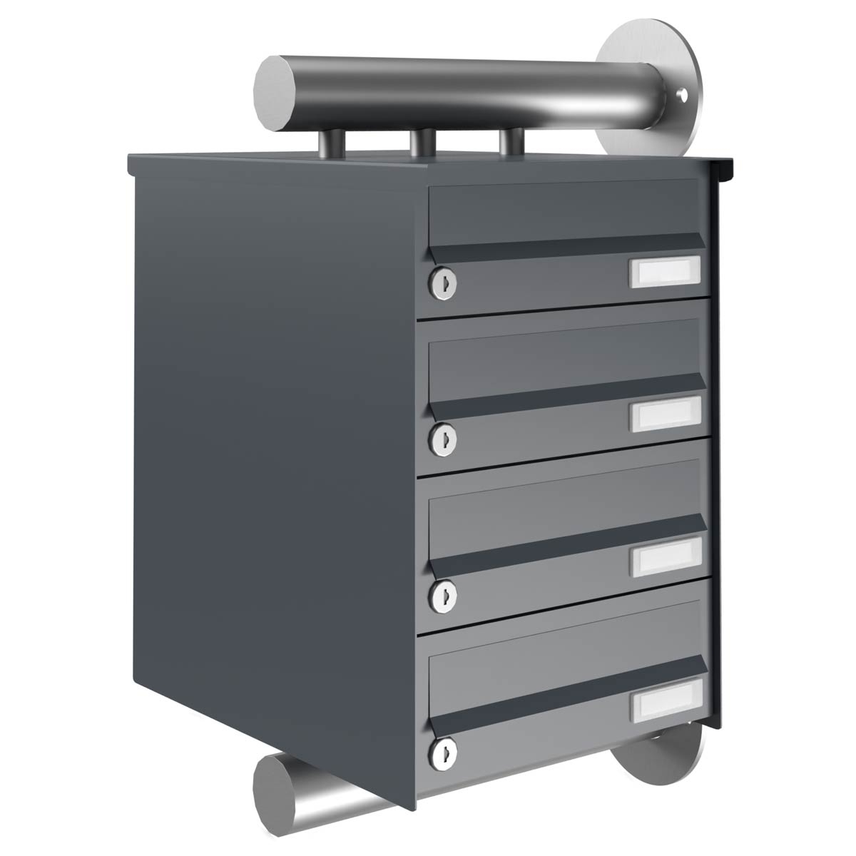 4er Edelstahl Briefkastenanlage Design BASIC Plus 385XW zur seitlichen Wandmontage - RAL nach Wahl 4er Edelstahl Briefkastenanlage Design BASIC Plus 385XW zur seitlichen Wandmontage - RAL nach Wahl
