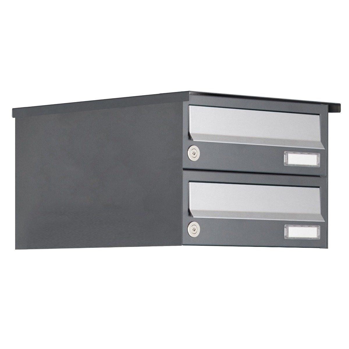 2er Aufputz Briefkastenanlage Design BASIC 385A AP - Edelstahl-RAL 7016 anthrazitgrau