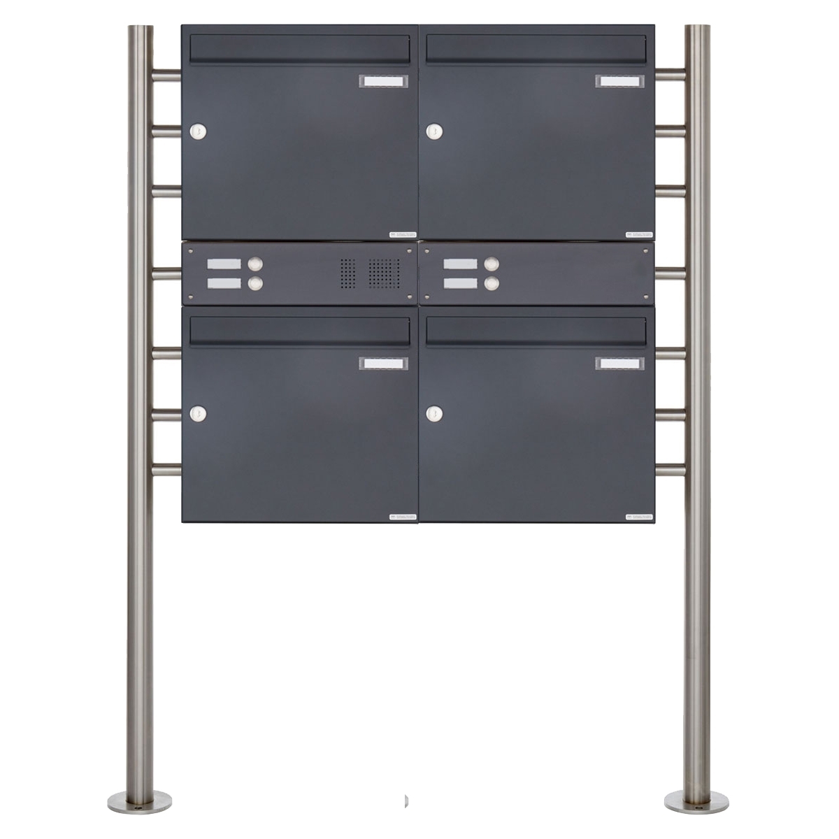 4er Standbriefkasten Design BASIC 381 ST-R mit Klingelkasten - RAL 7016 anthrazitgrau 4er Standbriefkasten Design BASIC 381 ST-R mit Klingelkasten - RAL 7016 anthrazitgrau