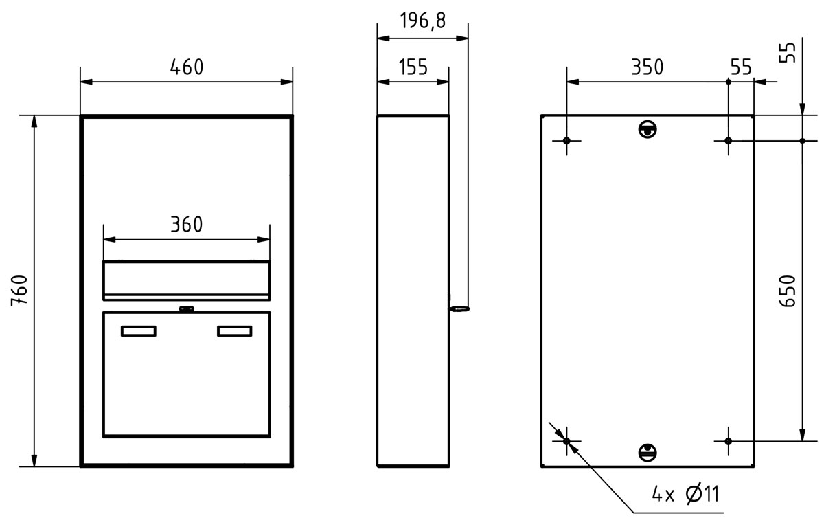 Design Aufputz Briefkasten GRIMM - Edelstahl geschliffen - GIRA System 106 - Video- Sprechanlage - VIDEO Komplettset