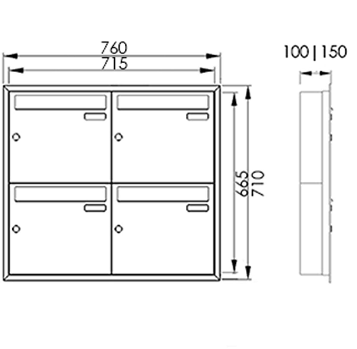 Sistema de buzones empotrados 3 x 2 en acero inoxidable BASIC Plus 382XU UP - acero inoxidable pulido - 3 partes Sistema de buzones empotrados 3 x 2 en acero inoxidable BASIC Plus 382XU UP - acero inoxidable pulido - 3 partes