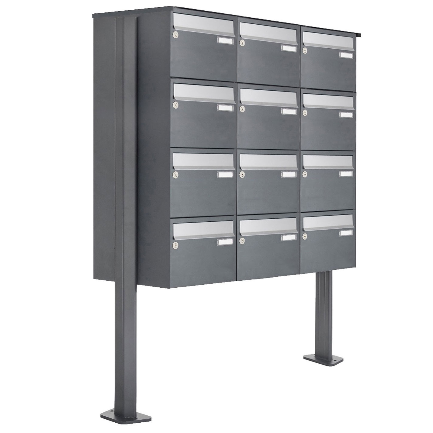 12er Briefkastenanlage freistehend Design BASIC Plus 385XP ST-T - Edelstahl-RAL nach Wahl