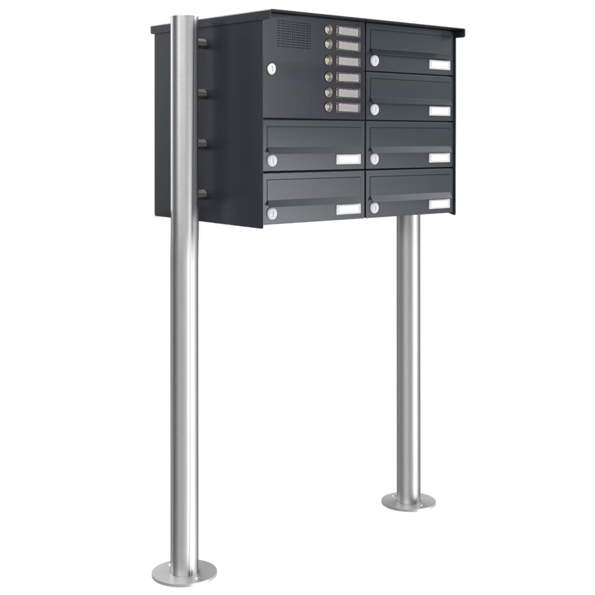 6er Standbriefkasten Design BASIC 385-7016 ST-R mit Klingelkasten - RAL 7016 anthrazitgrau
