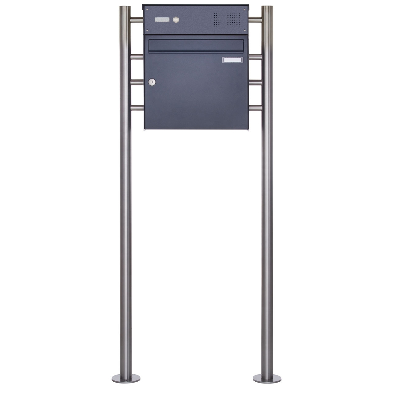1 stainless steel free-standing letterbox Design BASIC Plus 381X ST-R with bell box - RAL of your choice 1 stainless steel free-standing letterbox Design BASIC Plus 381X ST-R with bell box - RAL of your choice