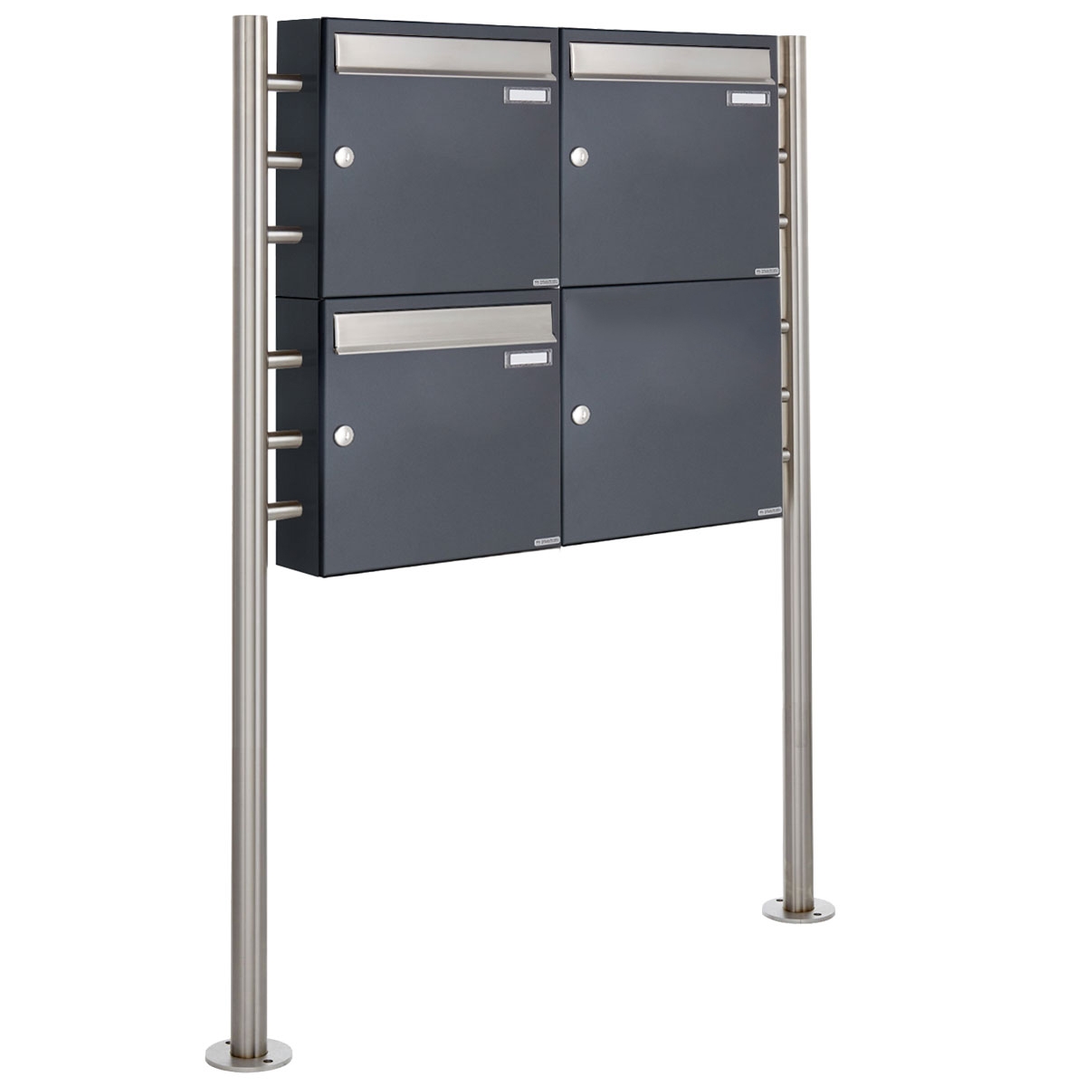 3er 2x2 Briefkastenanlage freistehend Design BASIC 381 ST-R - Edelstahl-RAL 7016 anthrazitgrau 3er 2x2 Briefkastenanlage freistehend Design BASIC 381 ST-R - Edelstahl-RAL 7016 anthrazitgrau