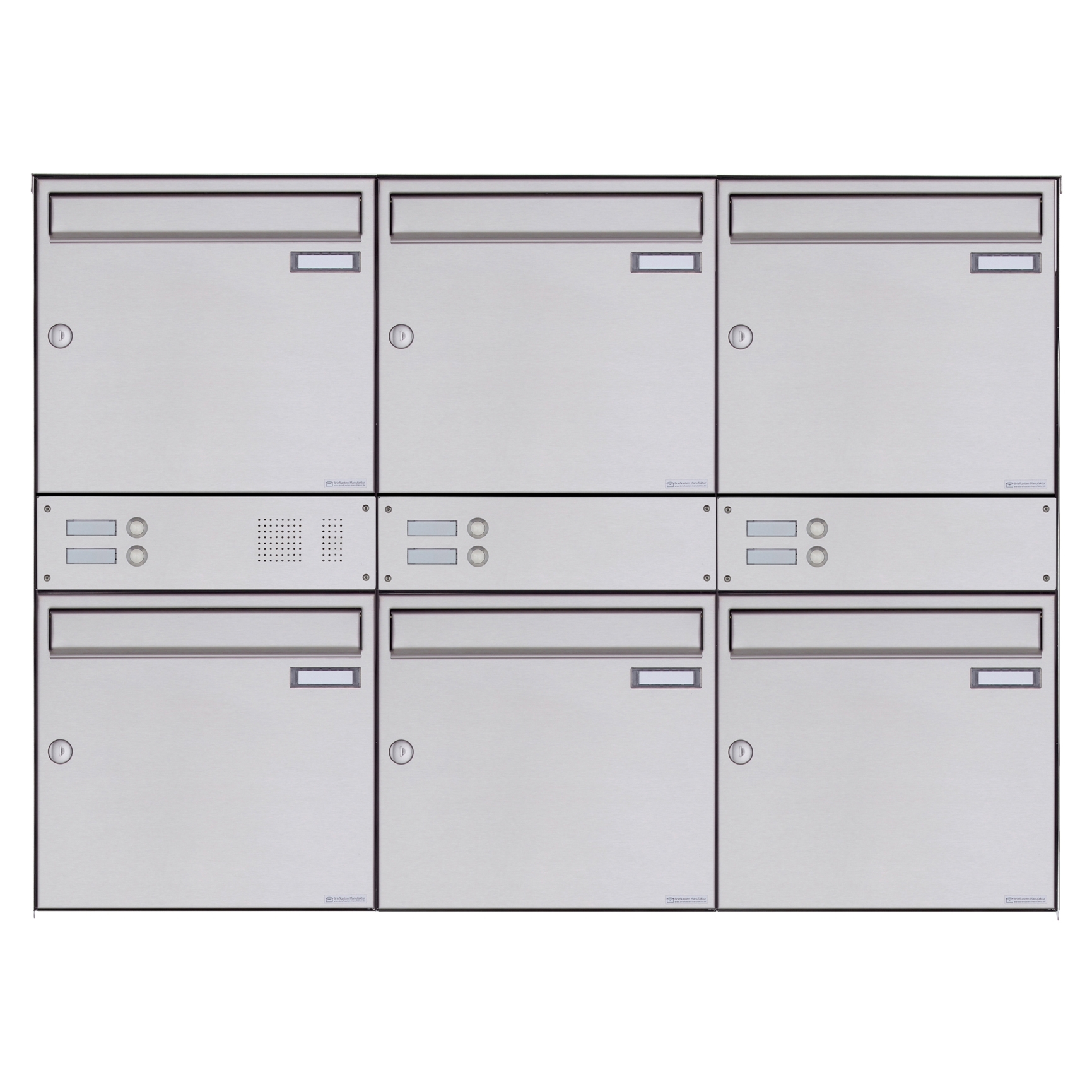 6er 3x2 stainless steel surface-mounted letterbox design BASIC Plus 382XA AP with bell box - stainless steel V2A 6er 3x2 stainless steel surface-mounted letterbox design BASIC Plus 382XA AP with bell box - stainless steel V2A