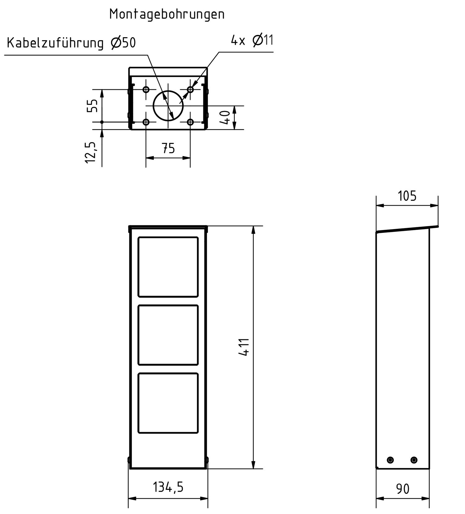 Modular socket outlet pillar ORDO for floor mounting - 411 mm - RAL 7016 anthracite grey