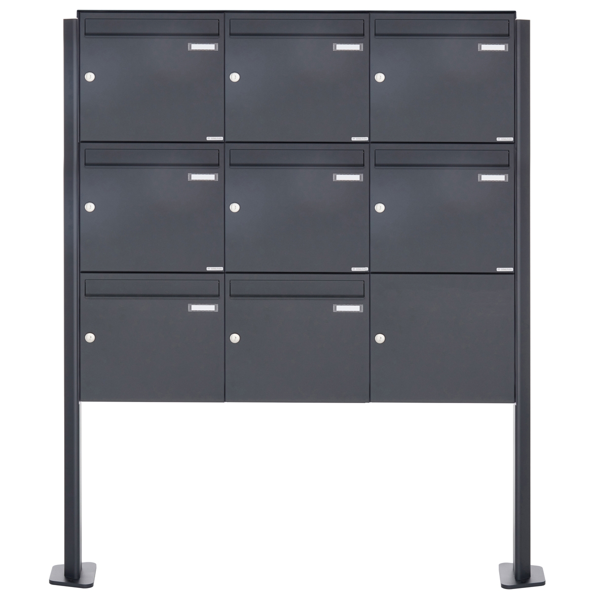 8er 3x3 Edelstahl Standbriefkasten Design BASIC Plus 380X ST-T - RAL nach Wahl 8er 3x3 Edelstahl Standbriefkasten Design BASIC Plus 380X ST-T - RAL nach Wahl