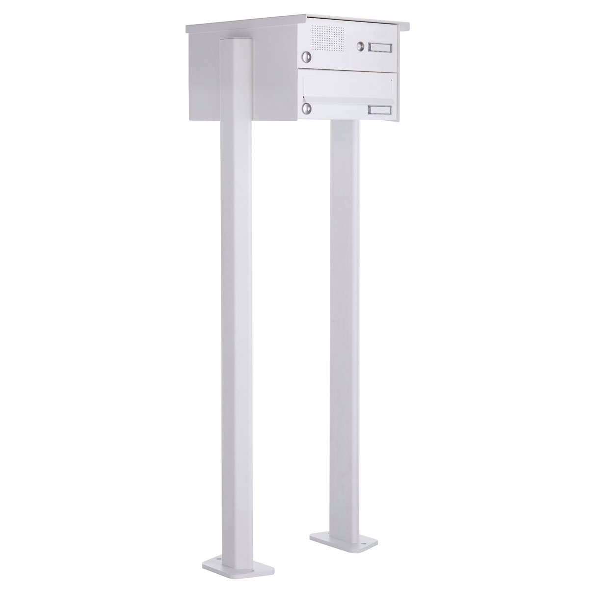1er Standbriefkasten Design BASIC 385P-9016 ST-T mit Klingelkasten - RAL 9016 verkehrsweiß