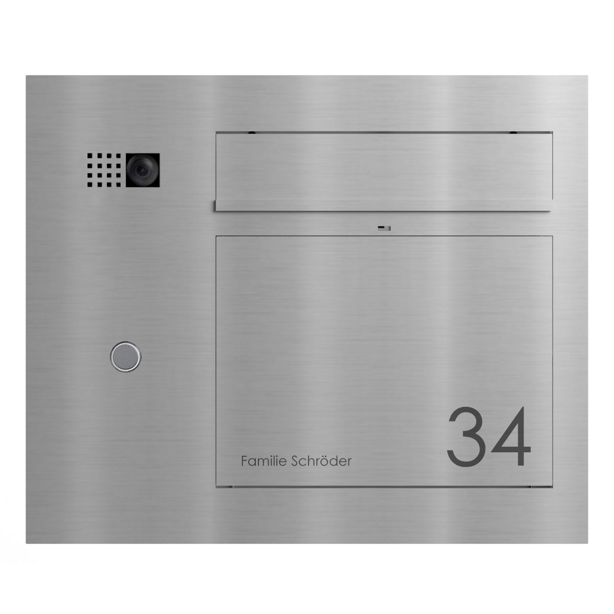 Design Unterputz Briefkasten GRIMM - Edelstahl geschliffen mit COMELIT Ultra - VIDEO Set links