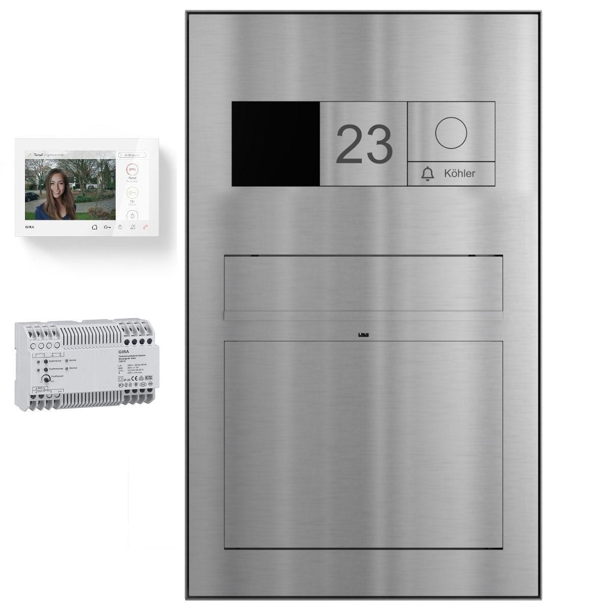 Design surface-mounted letterbox GRIMM - polished stainless steel - GIRA System 106 - Video intercom - VIDEO complete set Design surface-mounted letterbox GRIMM - polished stainless steel - GIRA System 106 - Video intercom - VIDEO complete set