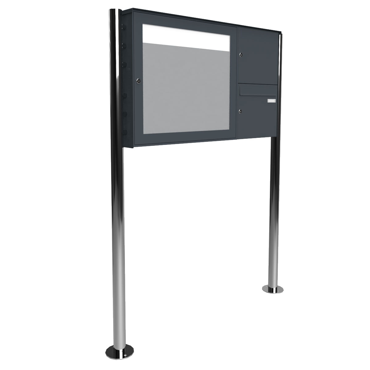 Free-standing letterbox with display case BASIC Plus 389X ST-R - 710x660 - RAL 7016 anthracite grey Free-standing letterbox with display case BASIC Plus 389X ST-R - 710x660 - RAL 7016 anthracite grey