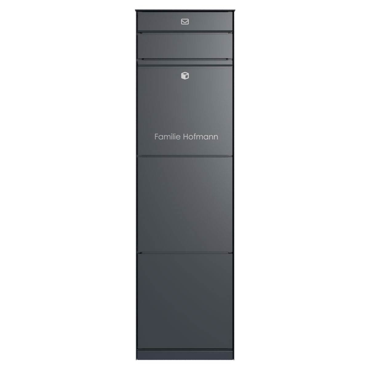 Freestanding design parcel box GOETHE with 1 letterbox and rear removal - lock system - RAL of your choice Freestanding design parcel box GOETHE with 1 letterbox and rear removal - lock system - RAL of your choice