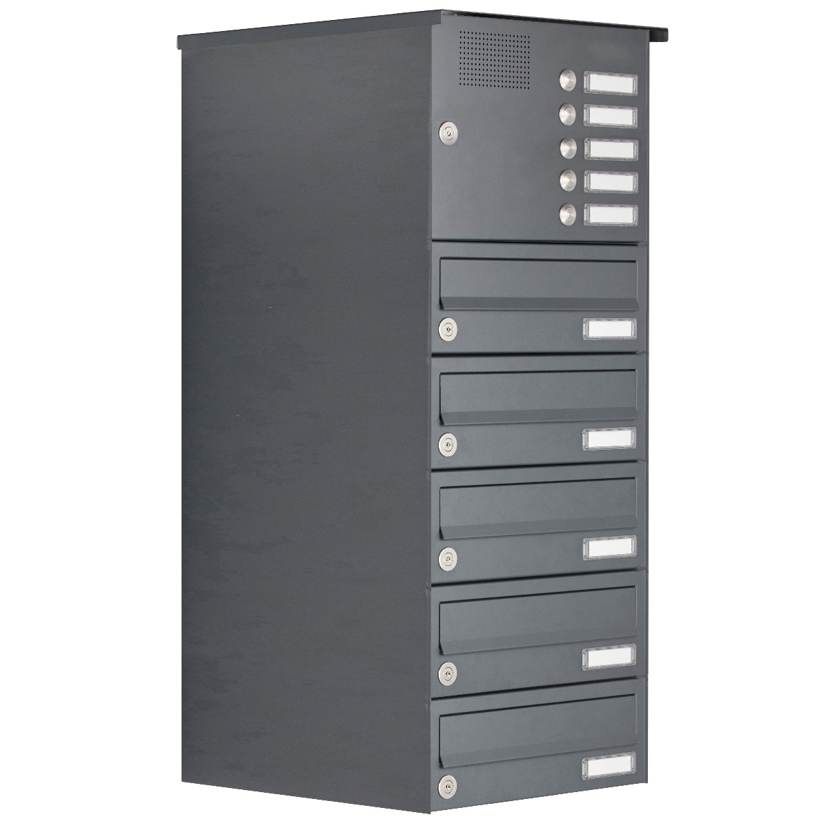 5-piece surface-mounted letterbox system Design BASIC 385A-7016 AP with bell box - RAL 7016 anthracite grey 5-piece surface-mounted letterbox system Design BASIC 385A-7016 AP with bell box - RAL 7016 anthracite grey